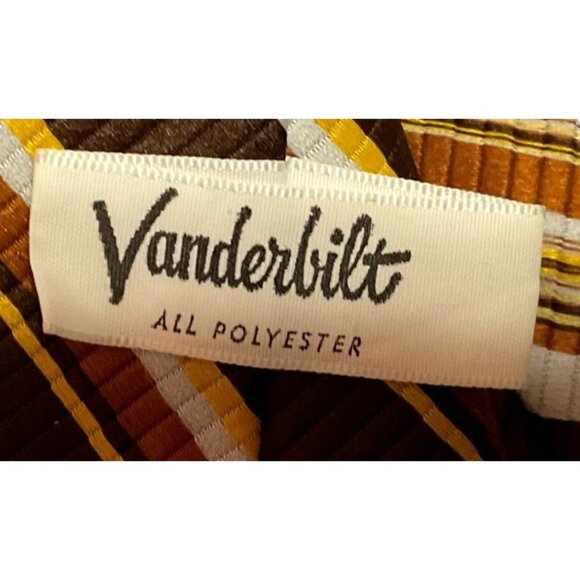 VTG VANDERBILT NECKTIE BROWN YELLOW STRIPED POLYESTER DESIGNER 60" X 4" MENS - Picture 3 of 3